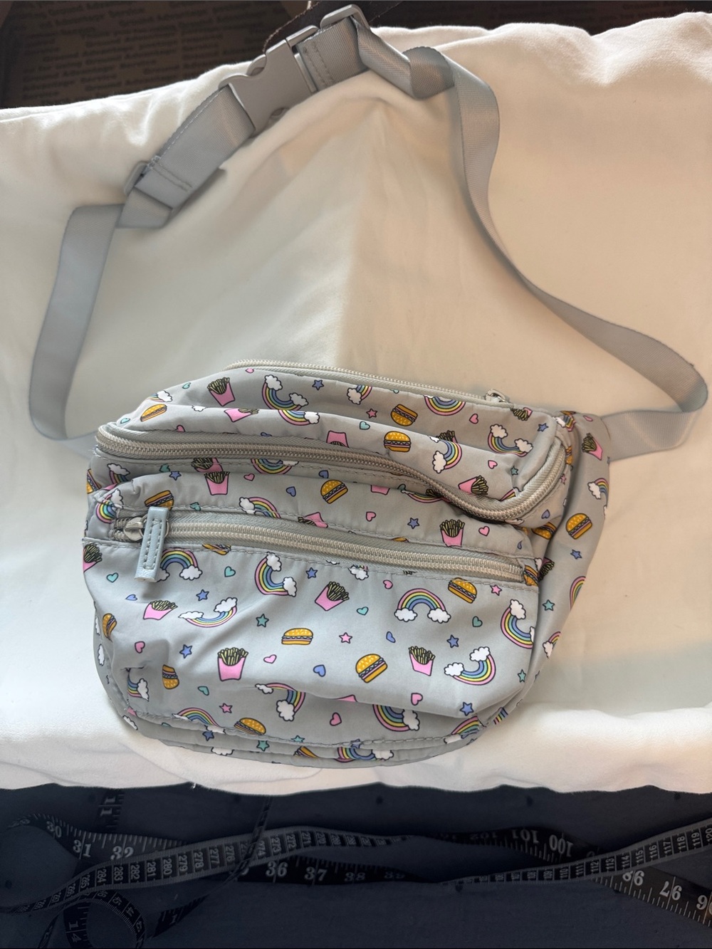 Light Gray Rainbow & Snack Print Waist Bag
